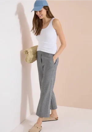 Wide Legs broek in seersucker stof -
