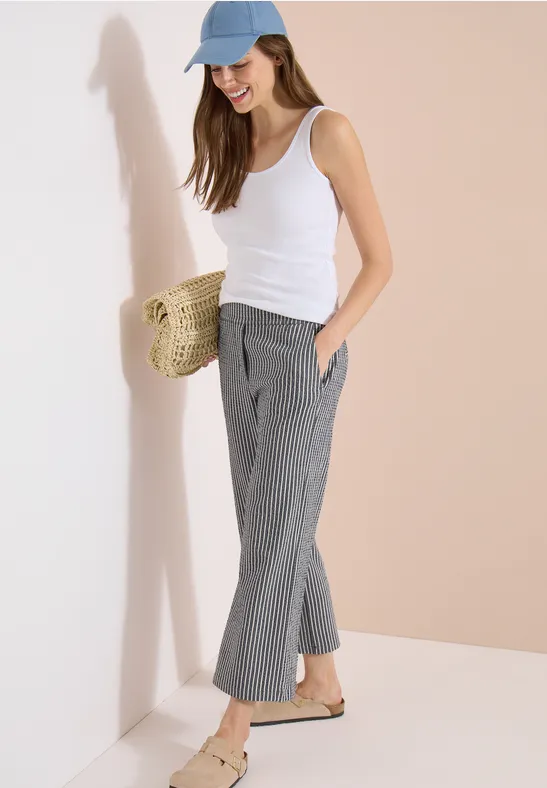 Wide Legs broek in seersucker stof -