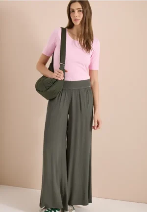 Wide Legs broek met crêpe structuur