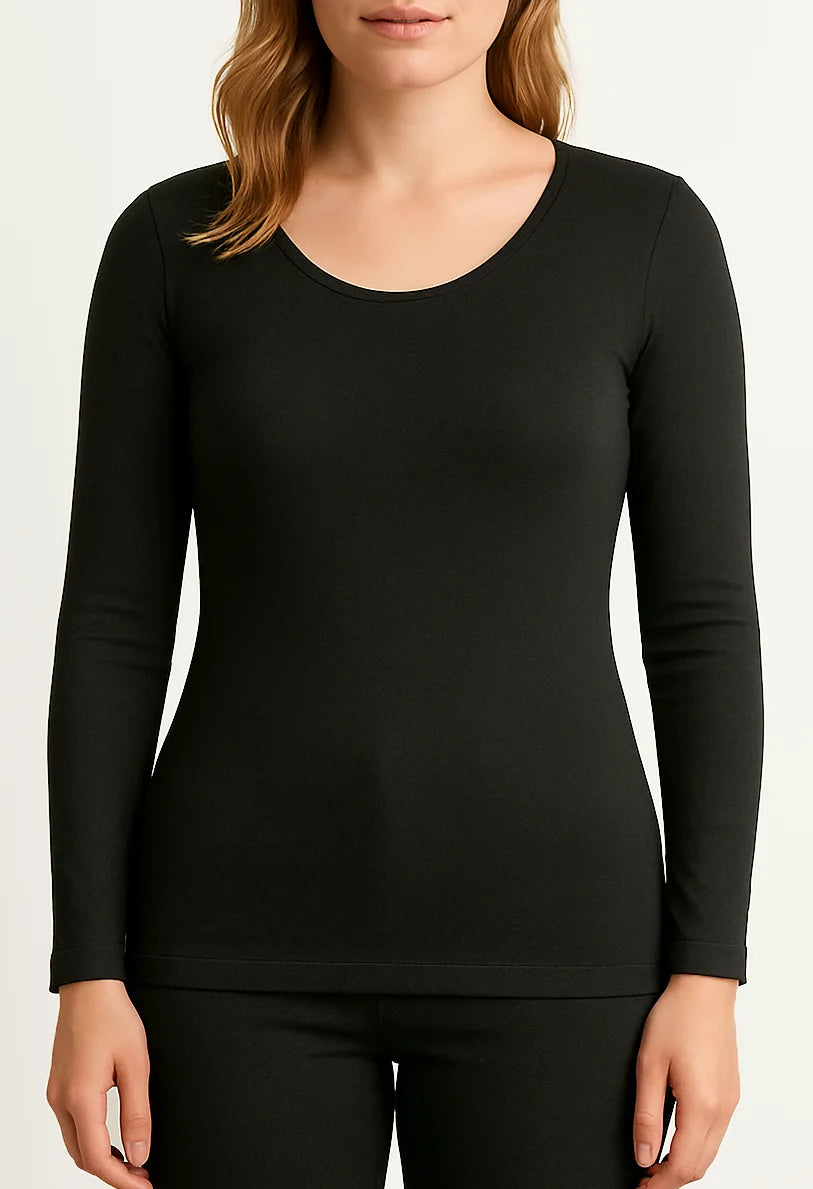Entex thermo shirt dames lange mouw - Warm wollen ondershirt - Diepe ronde hals