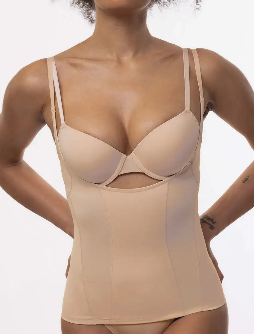 Corrigerend hemd dames - Medium control - Shapewear onderhemd zonder bh - Buik Corrigerend - Zwart en huidskleur
