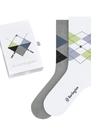 Burlington 2-paar dames sokken - Cadeau verpakking - Biologisch katoenen sokken met ruit print