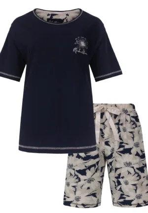 Medaillon dames shortama katoen - "Bloem" Korte mouwen - Korte broek