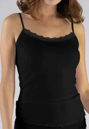 Dames spaghetti hemd kant - Modal - Kanten onderhemd met smalle bandjes - Luxe singlet