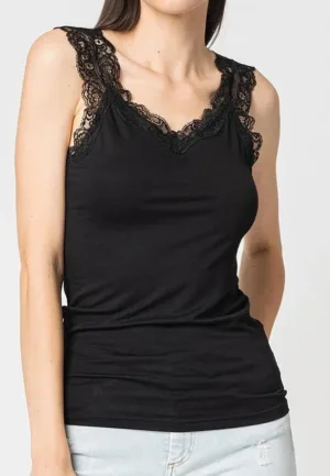2-Pack dames hemd kant - Lace Top - Barbera - Maat XS zwart