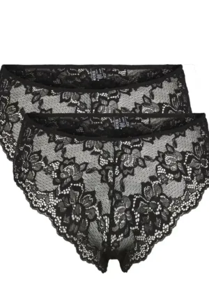2-Pack dames slips kant - Lace Wide Brief - Lina - Kanten microfiber ondergoed - Transparant - Doorschijnend