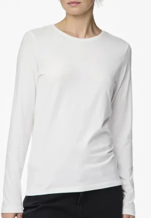 Dames ondershirt lange mouw - Long Tee - Katoenen T-shirt lange mouwen - Wit - Zwart