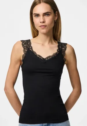Hemdje met kant - Lace Top - Barbera - Viscose kanten onderhemd - Singlet met brede bandjes - Zwart - Huidskleur - Wit - Lingerie top