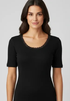 Ten Cate dames thermo shirt korte mouw - Kant - Warm thermo ondergoed dames - Diepe hals
