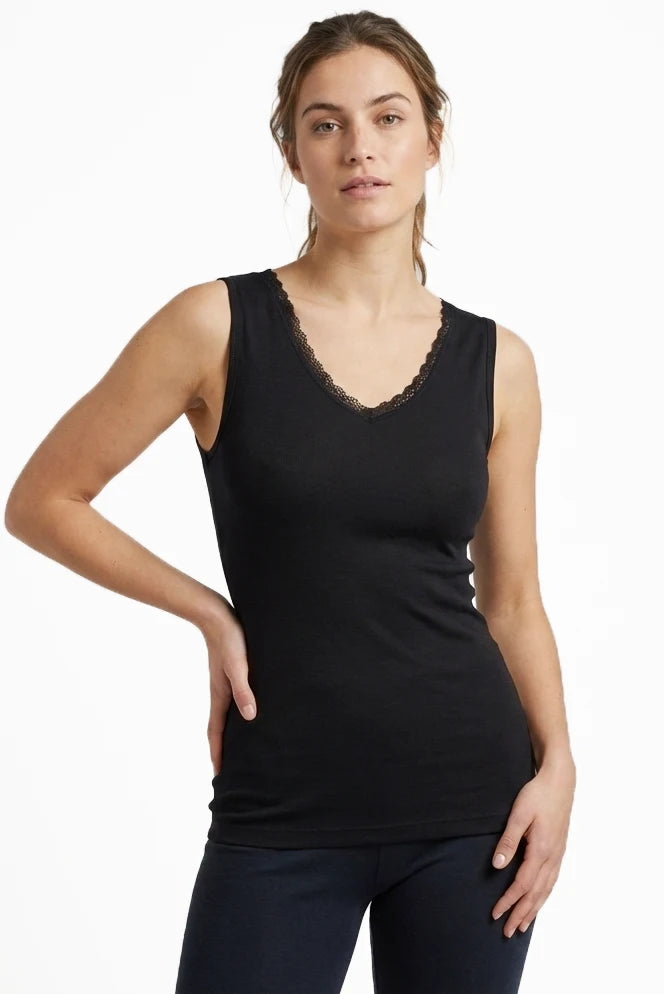 Thermo kanten dames hemd - V-hals - Warm thermisch onderhemd met brede bandjes