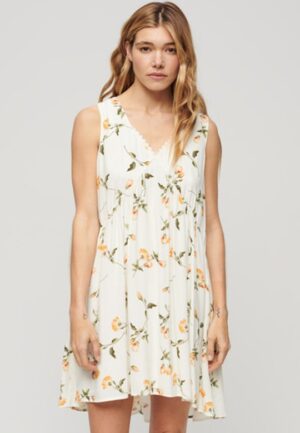 Volume Mouwloze Jurk Crème Grootte: 40