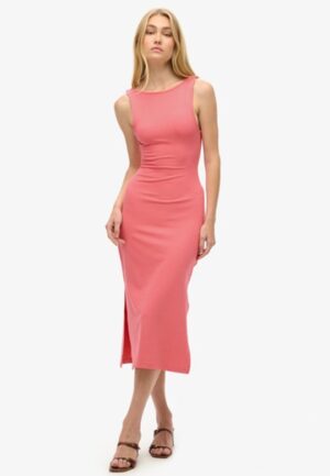 Jersey Midi-jurk met Gedraaide Achterkant Roze Grootte: 40