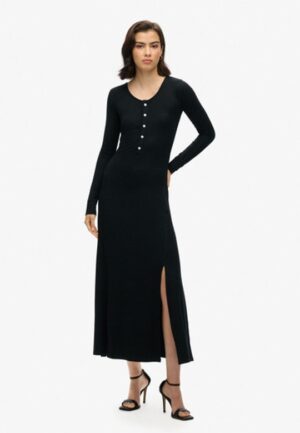 Midi-jurk met Halve Knoopsluiting Zwart Grootte: 38