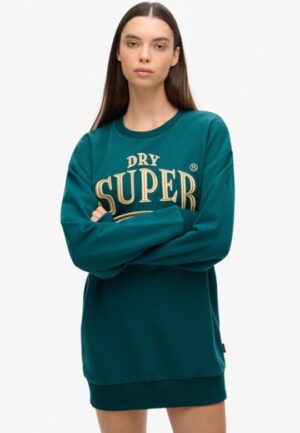 Luxe Sweatjurk met Metallic Logo Groen Grootte: 34-36