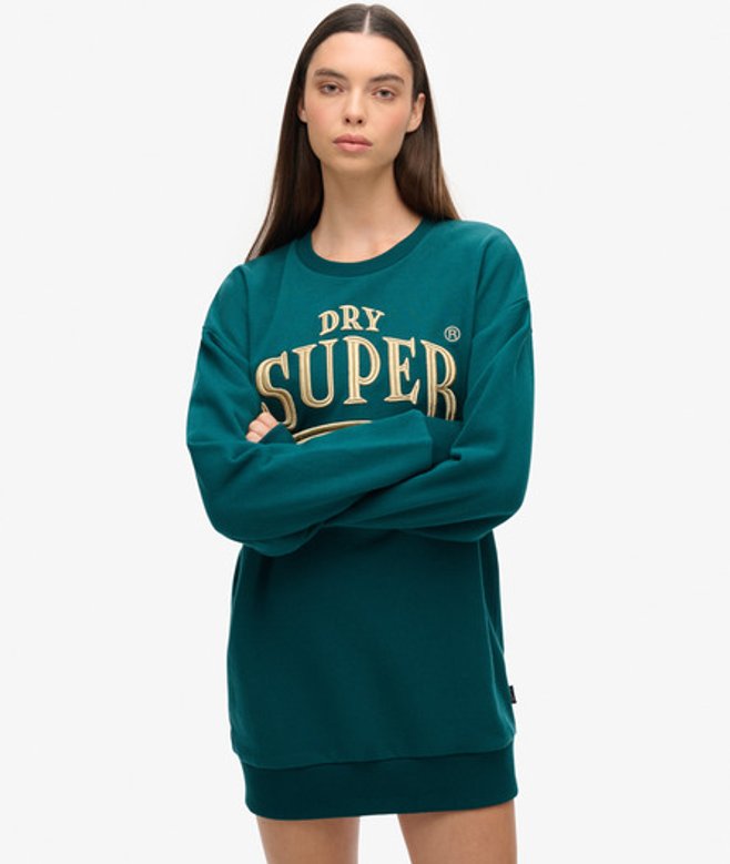 Luxe Sweatjurk met Metallic Logo Groen Grootte: 34-36