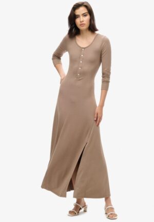 Midi-jurk met Halve Knoopsluiting Bruin Grootte: 36