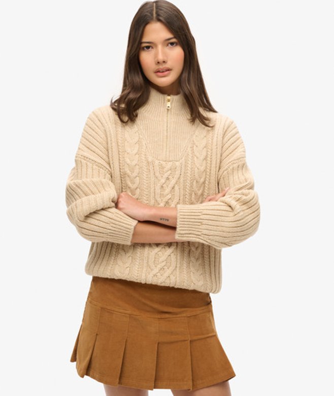 Geplooide Vintage Minirok van Corduroy Bruin Grootte: 38