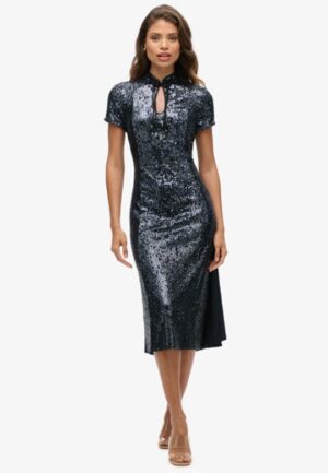 Midi-jurk met Kraagloze Boord en Pailletten Silver Grootte: 40