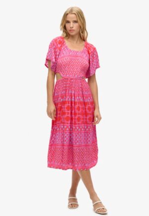 Midi-jurk met Print en Uitsnijding Roze Grootte: 36