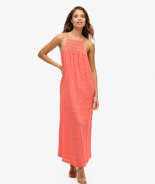 Lace Halter Maxistrandjurk Cream Grootte: 44