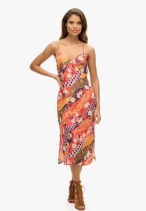 Halflange Cami-slipjurk met Print Rood Grootte: 36