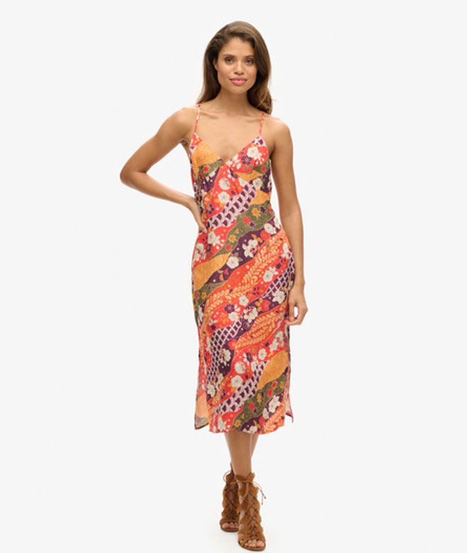 Halflange Cami-slipjurk met Print Rood Grootte: 36