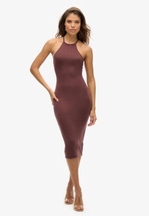 Jersey Midi-jurk met T-rug Bruin Grootte: 44