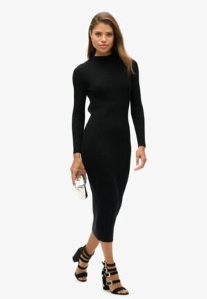 Rugloze Bodycon Midi-jurk Zwart Grootte: 38