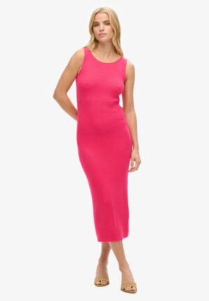 Rugloze Gebreide Midi-jurk Roze Grootte: 40