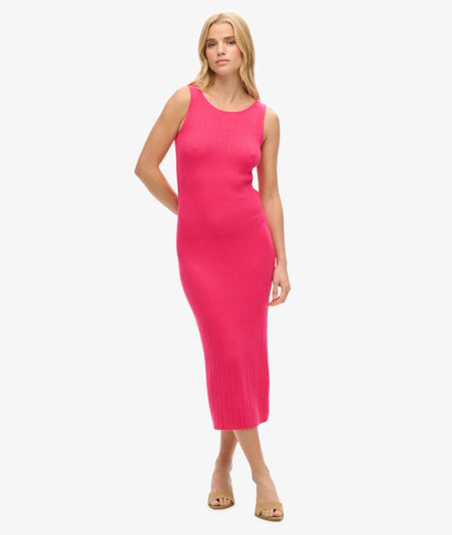 Rugloze Gebreide Midi-jurk Roze Grootte: 36