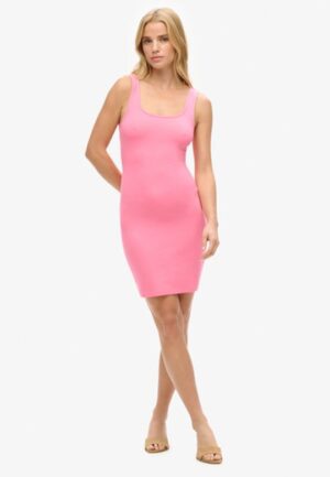 Jersey Mini-jurk met Vierkante Hals Roze Grootte: 36