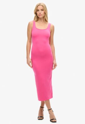 Jersey Midi-jurk met Vierkante Hals Roze Grootte: 44