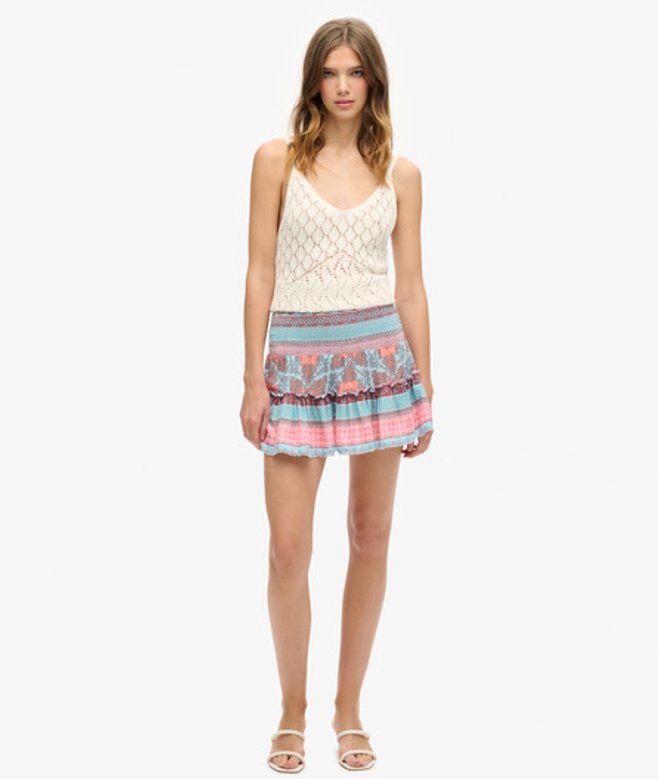 Shirred Minirok met Print Roze Grootte: 44