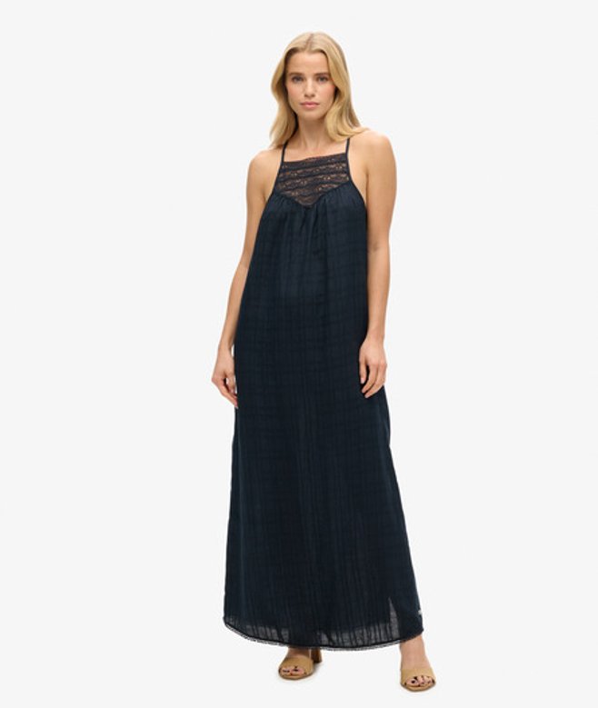 Lace Halter Maxistrandjurk Blauw Grootte: 34