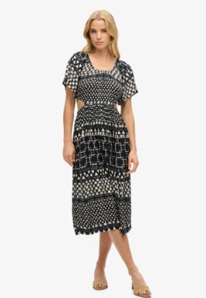 Midi-jurk met Print en Uitsnijding Zwart Grootte: 36