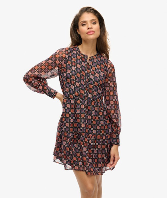 Gelaagde Mini-jurk met Lange Mouwen Roze Grootte: 40