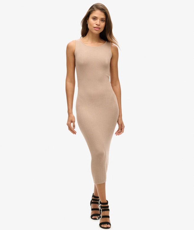Rugloze Gebreide Midi-jurk Beige Grootte: 36