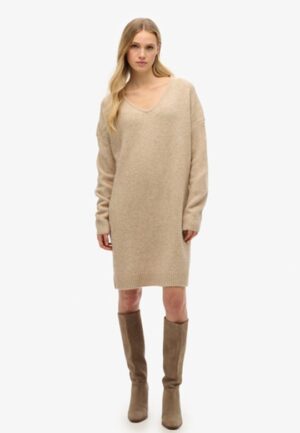 Oversized Trui-jurk met V-hals Beige Grootte: 44