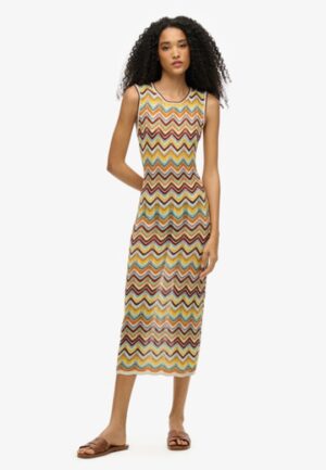 Gebreide Midi-jurk met Zigzagmotief Green Grootte: 40