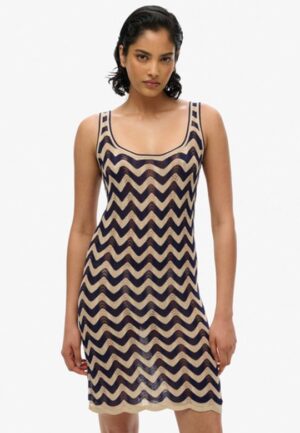 Gebreide Mini-jurk met Zigzagmotief Blauw Grootte: 44