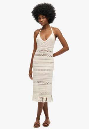 Gehaakte Midi-jurk met Kwastjes White Grootte: 42
