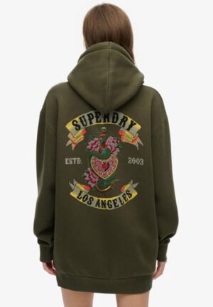Tattoo Hoodiejurk met Stras Khaki Grootte: 38-40