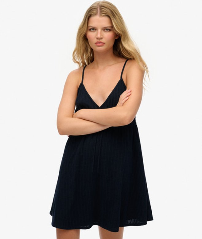 Geweven Cami Mini-jurk met Textuur Blauw Grootte: 40