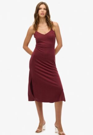 Jersey Jurk met Open Achterkant Bruin Grootte: 42