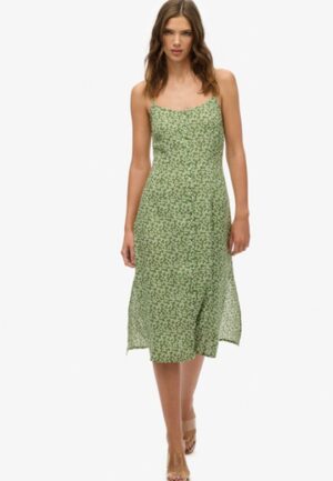 Cami Midi-jurk met Knoopsluiting en Print Green Grootte: 34