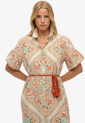 Linnen Maxi Overhemdjurk Crème Grootte: 38