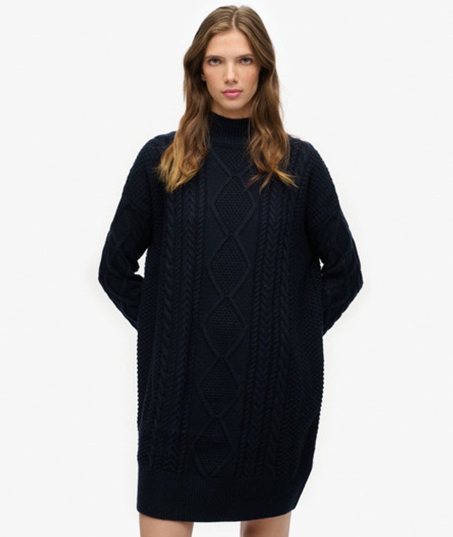 Slouchy Cable Knit Jurk Blauw Grootte: 38