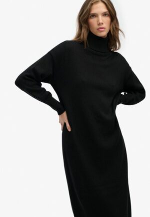 Rolkraag Midi Trui Jurk Black Grootte: 36