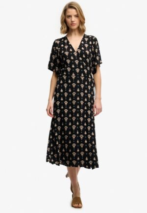Bedrukte Midi Wikkel Jurk Black Grootte: 36