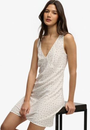 Geprinte Mini-jurk met Sweetheart Halslijn White Grootte: 42